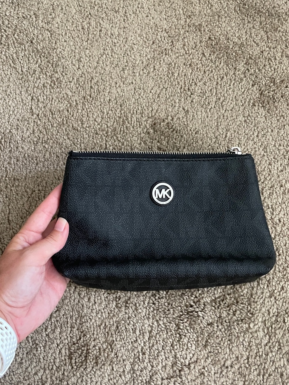 Michael Kors Black Pebbled Leather Toiletry Pouch with MK Medallion